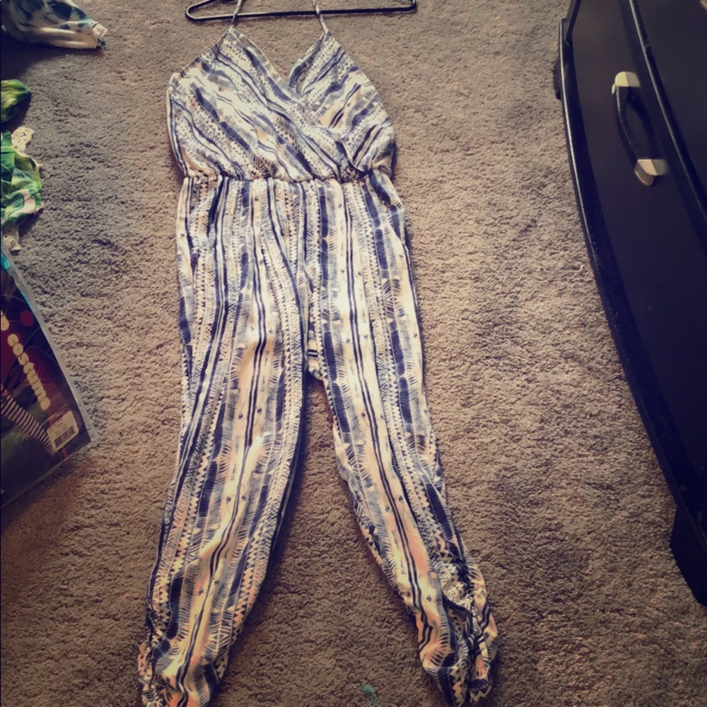 Blue and white romper